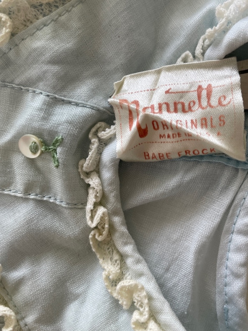 Vintage NANETTE ORIGINALS Babe Frock Puff Sleeve, Light Blue w/Pintuck Front - Picture 13 of 14